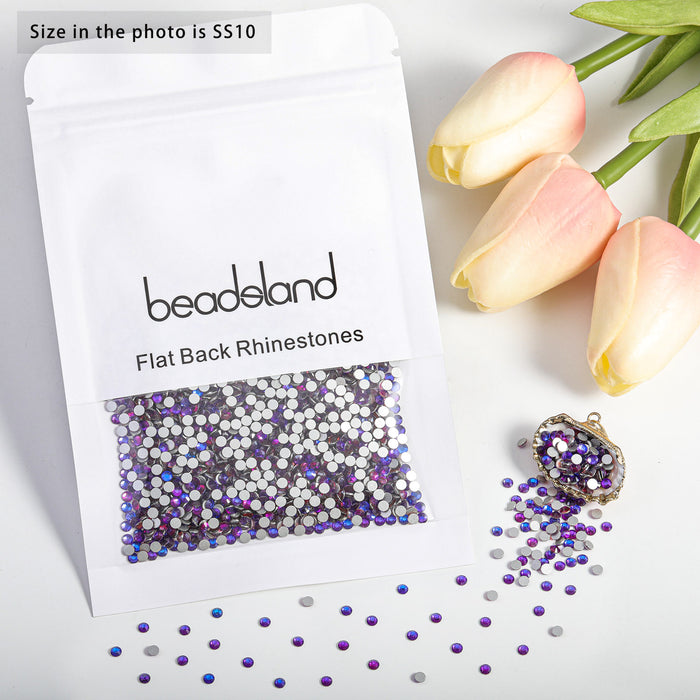 Beadsland Flat Back Crystal Rhinestones Round Gems For Nail Art And Craft Glue Fix- Purple Velvet