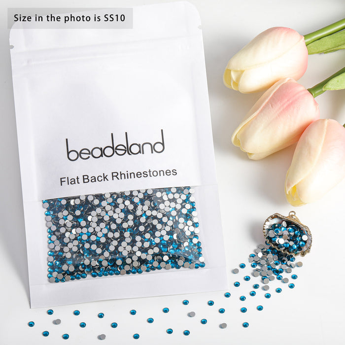 Beadsland Flat Back Crystal Rhinestones Round Gems For Nail Art And Craft Glue Fix - Indicolite