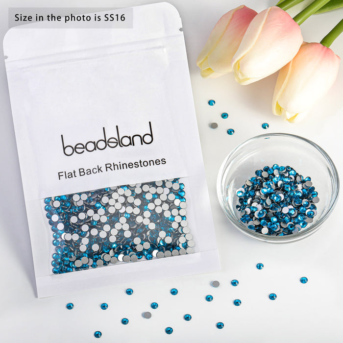 Beadsland Flat Back Crystal Rhinestones Round Gems For Nail Art And Craft Glue Fix - Indicolite