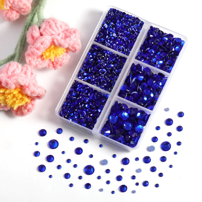 BEADSLAND Hotfix Rhinestones, 4000 PCS Dark Blue Rhinestones for Clothes Crafts Mixed 6 Sizes with Wax Pencil and Tweezers Kit, SS6-SS30, Sapphire