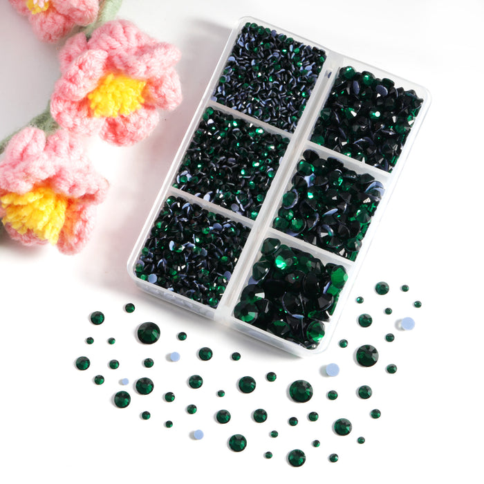 BEADSLAND Hotfix Rhinestones, 4000 PCS Green Rhinestones for Clothes Crafts Mixed 6 Sizes with Wax Pencil and Tweezers Kit, SS6-SS30, Emerald