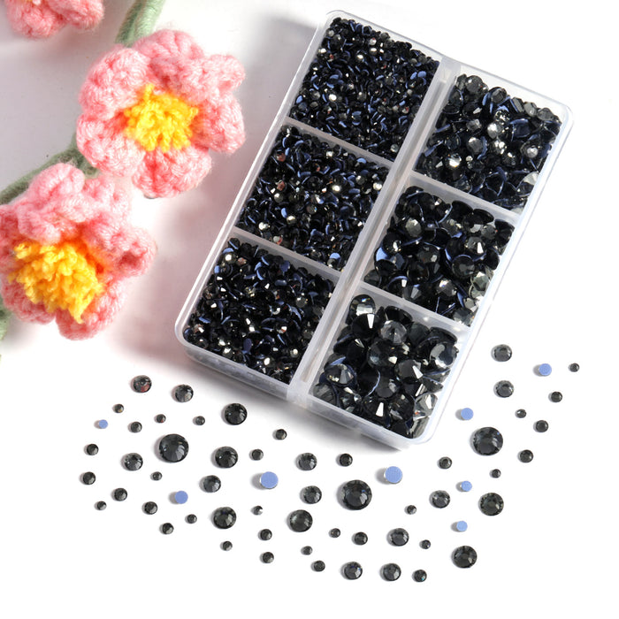 BEADSLAND Hotfix Rhinestones, 4000 PCS Gray Rhinestones for Clothes Crafts Mixed 6 Sizes with Wax Pencil and Tweezers Kit, SS6-SS30, Black Diamond