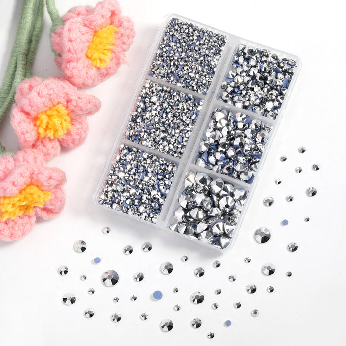 BEADSLAND Hotfix Rhinestones, 4000 PCS Silver Rhinestones for Clothes Crafts Mixed 6 Sizes with Wax Pencil and Tweezers Kit, SS6-SS30, Silver Hematite