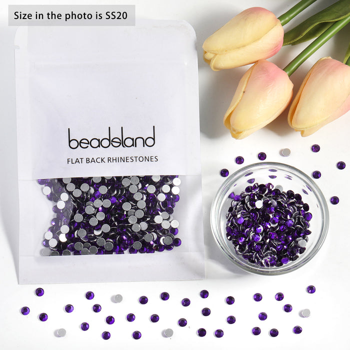 Beadsland Flat Back Crystal Rhinestones Round Gems For Nail Art And Craft Glue Fix - Purple