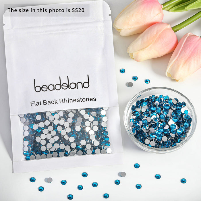 Beadsland Flat Back Crystal Rhinestones Round Gems For Nail Art And Craft Glue Fix - Indicolite