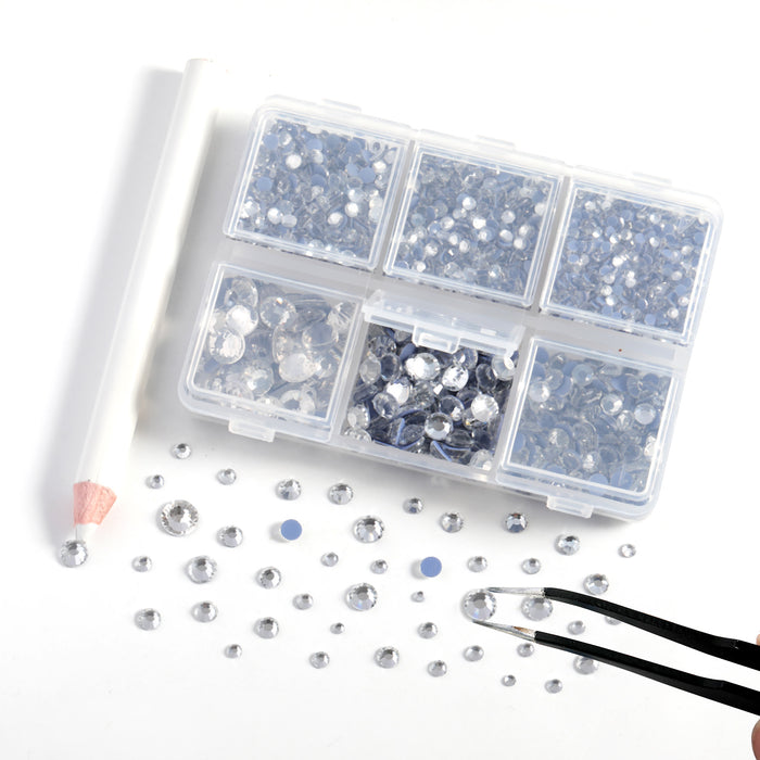 BEADSLAND Hotfix Rhinestones, 4000 PCS Clear Rhinestones for Clothes Crafts Mixed 6 Sizes with Wax Pencil and Tweezers Kit, SS6-SS30, Crystal