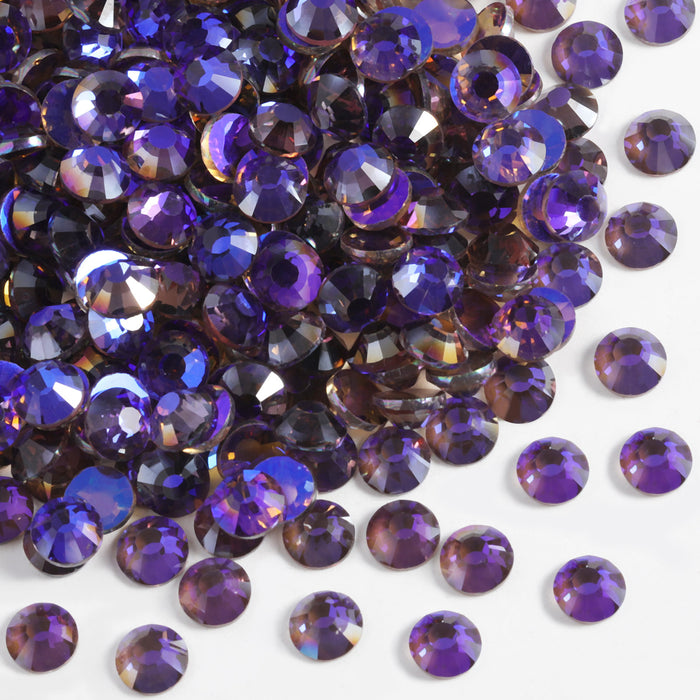 Beadsland Flat Back Crystal Rhinestones Round Gems For Nail Art And Craft Glue Fix - Aurora Purple