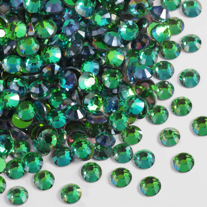 Beadsland Flat Back Crystal Rhinestones Round Gems For Nail Art And Craft Glue Fix - Aurora Green