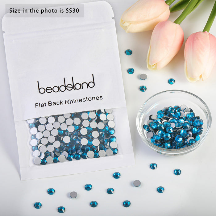 Beadsland Flat Back Crystal Rhinestones Round Gems For Nail Art And Craft Glue Fix - Indicolite