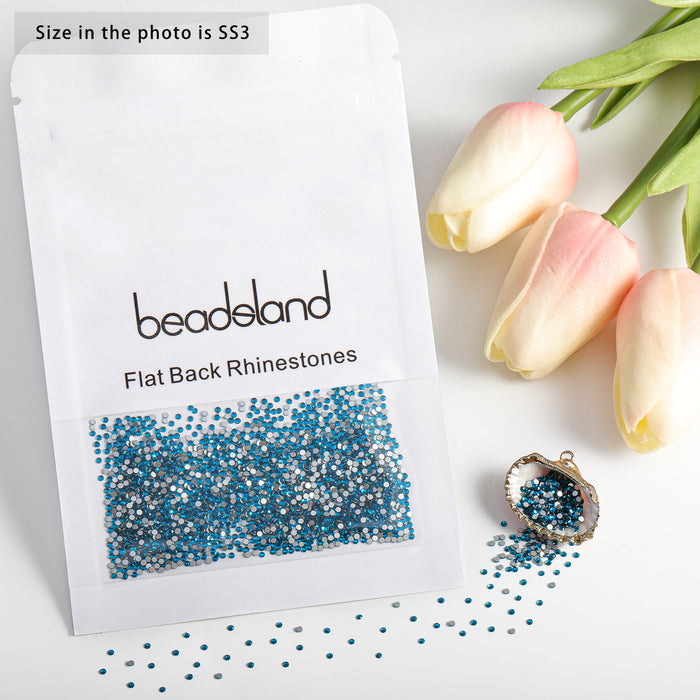 Beadsland Flat Back Crystal Rhinestones Round Gems For Nail Art And Craft Glue Fix - Indicolite