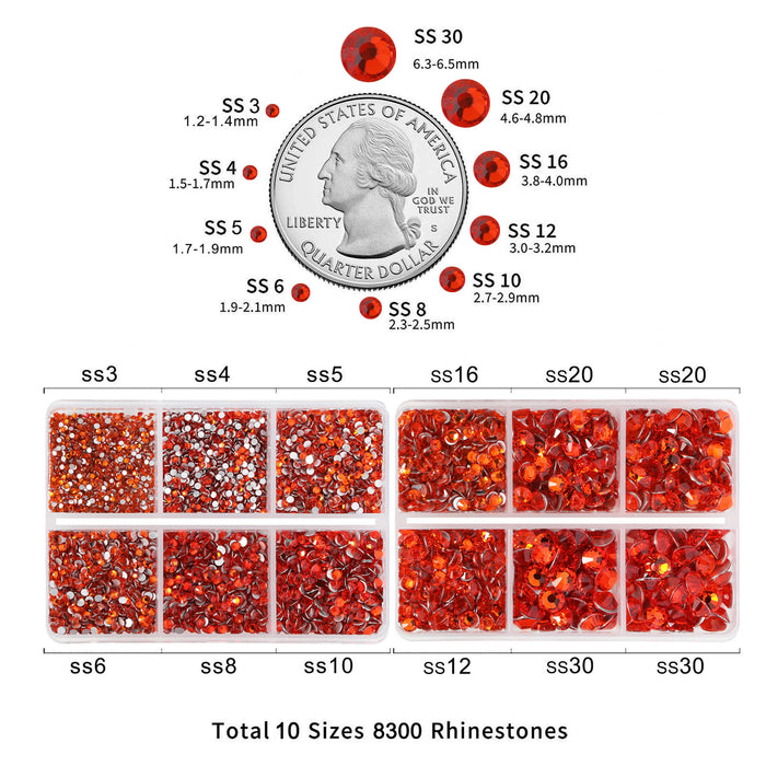 Beadsland 8300PCS Flatback Rhinestones, Nail Gems Round Crystal Rhinestones for Crafts, Mixed 10 Sizes with Wax Pencil and Tweezer Kit, SS3-SS30-Hyacinth