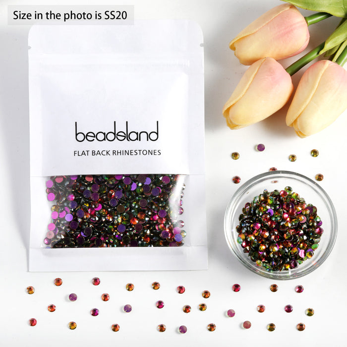 Beadsland Flat Back Crystal Rhinestones Round Gems For Nail Art And Craft Glue Fix - Aurora Red