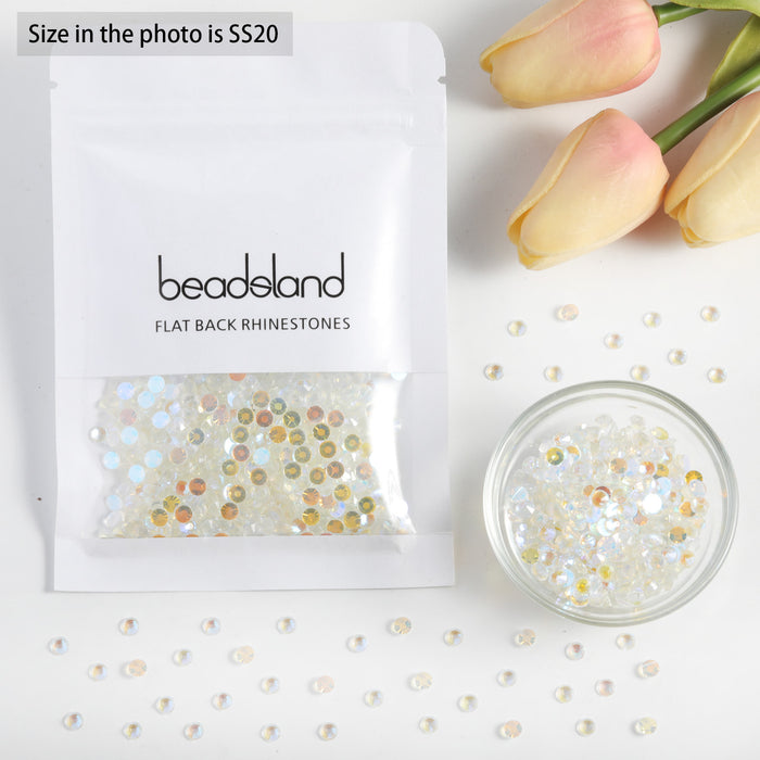 Beadsland Flat Back Crystal Rhinestones Round Gems For Nail Art And Craft Glue Fix - Aurora White