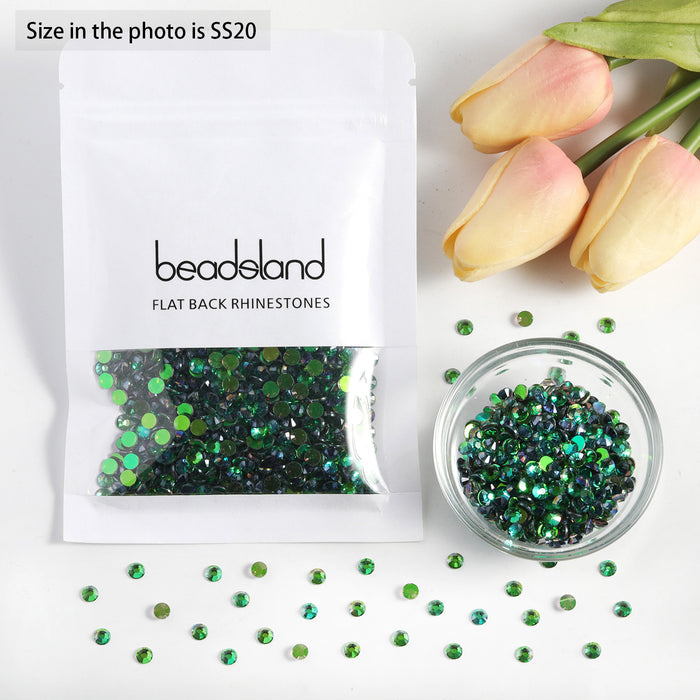 Beadsland Flat Back Crystal Rhinestones Round Gems For Nail Art And Craft Glue Fix - Aurora Green