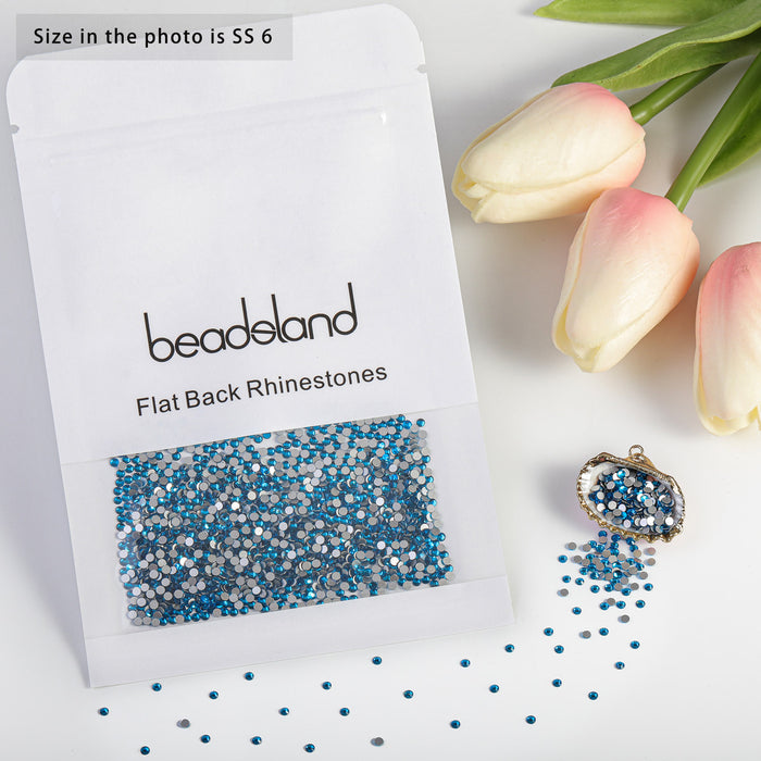 Beadsland Flat Back Crystal Rhinestones Round Gems For Nail Art And Craft Glue Fix - Indicolite