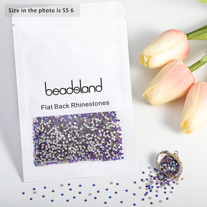 Beadsland - Diamantes de imitación de cristal con parte trasera plana, gemas redondas para decoración de uñas y pegamento para manualidades, terciopelo morado