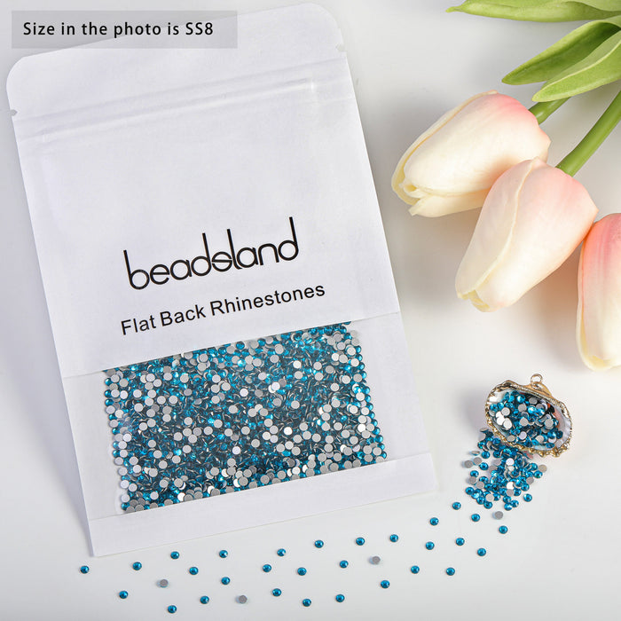 Beadsland Flat Back Crystal Rhinestones Round Gems For Nail Art And Craft Glue Fix - Indicolite