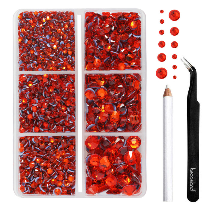 BEADSLAND Hotfix Rhinestones, 4000 PCS Orange Rhinestones for Clothes Crafts Mixed 6 Sizes with Wax Pencil and Tweezers Kit, SS6-SS30, Hyacinth