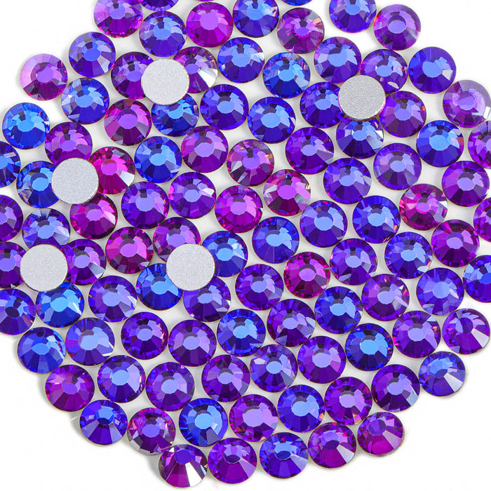 Beadsland - Diamantes de imitación de cristal con parte trasera plana, gemas redondas para decoración de uñas y pegamento para manualidades, terciopelo morado