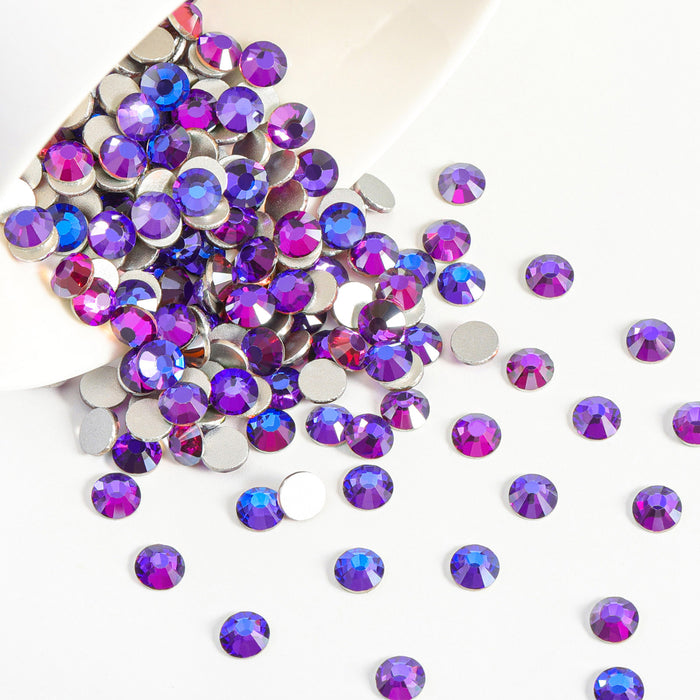 Beadsland - Diamantes de imitación de cristal con parte trasera plana, gemas redondas para decoración de uñas y pegamento para manualidades, terciopelo morado