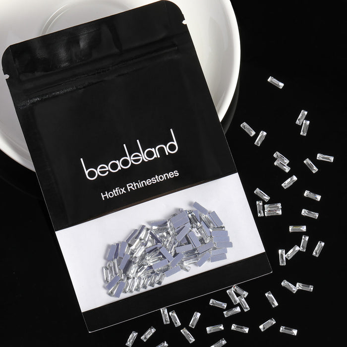 Beadsland 144pcs Hotfix Rectangle Rhinestones, Flat Back Rhinestones, Glass Flatback Crystal Shaped Gems, 3ⅹ8mm