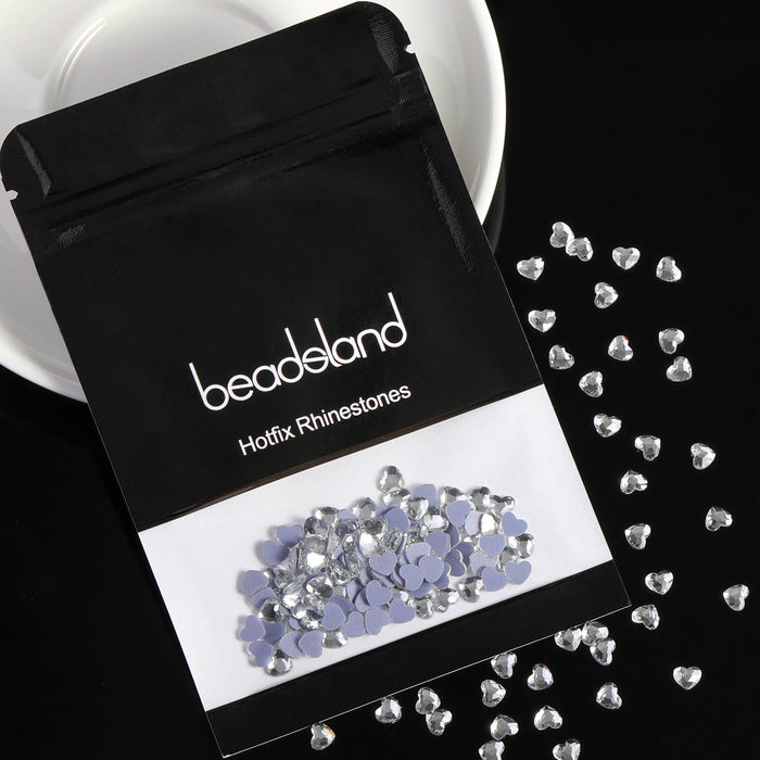 Beadsland 144pcs Hotfix Heart Rhinestones, Flat Back Heart Rhinestones, Glass Flatback Crystal Shaped Gems , 5ⅹ6mm