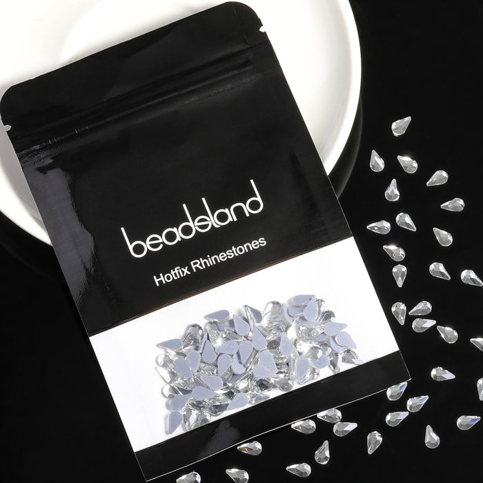 Beadsland 144pcs Hotfix Drop Rhinestones, Flat Back Raindrop Rhinestones, Glass Flatback Crystal Shaped Gems , 5ⅹ8mm