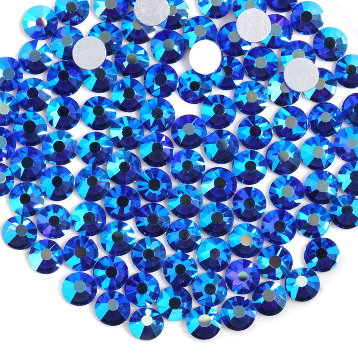 Beadsland Flat Back Crystal Rhinestones Round Gems For Nail Art And Craft Glue Fix - Sapphire AB