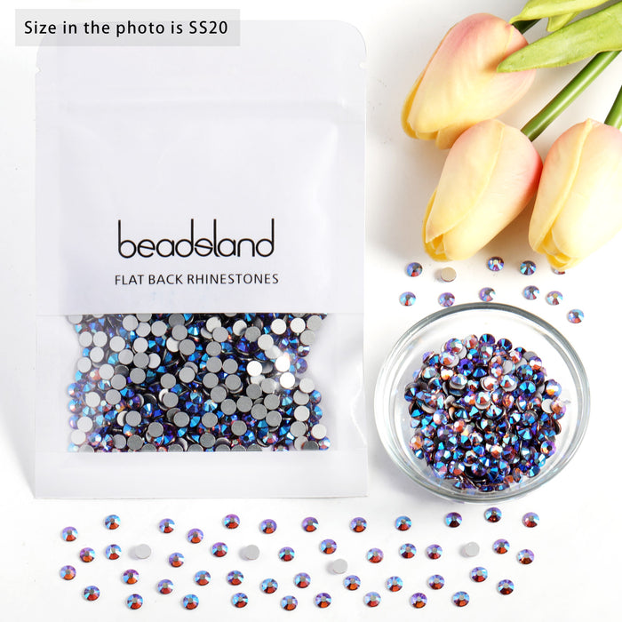 Beadsland Flat Back Crystal Rhinestones Round Gems For Nail Art And Craft Glue Fix - Light Amethyst AB