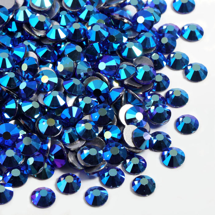 Beadsland Flat Back Crystal Rhinestones Round Gems For Nail Art And Craft Glue Fix - Sapphire AB