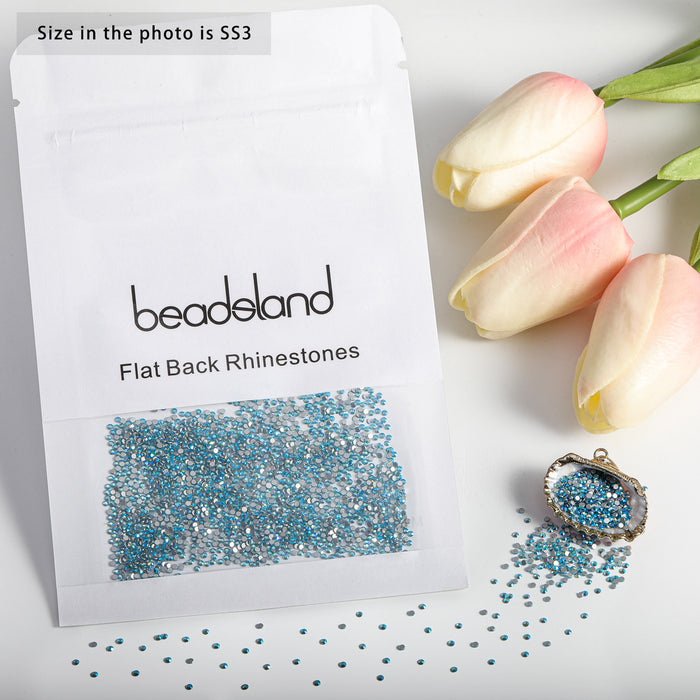 Beadsland Flat Back Crystal Rhinestones Round Gems For Nail Art And Craft Glue Fix - Aquamarine AB