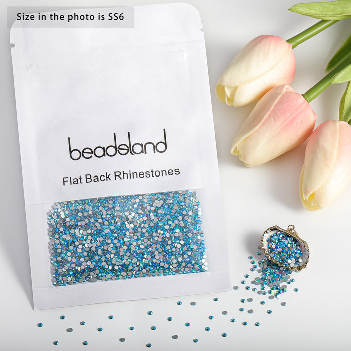 Beadsland Flat Back Crystal Rhinestones Round Gems For Nail Art And Craft Glue Fix - Aquamarine AB