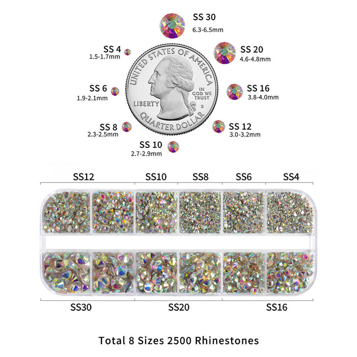 Beadsland Rhinestones for Makeup,8 Sizes 2500pcs Crystal Flatback  Rhinestones Face Gems for Nails Crafts with Tweezers and Wax  Pencil,Transparent AB,SS4-SS30 : : Home & Kitchen